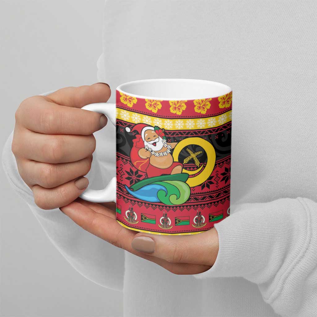 Vanuatu Christmas Ceramic Mug Joyeux Noel Surfing Santa With Boar Tusk - Polynesian Pride