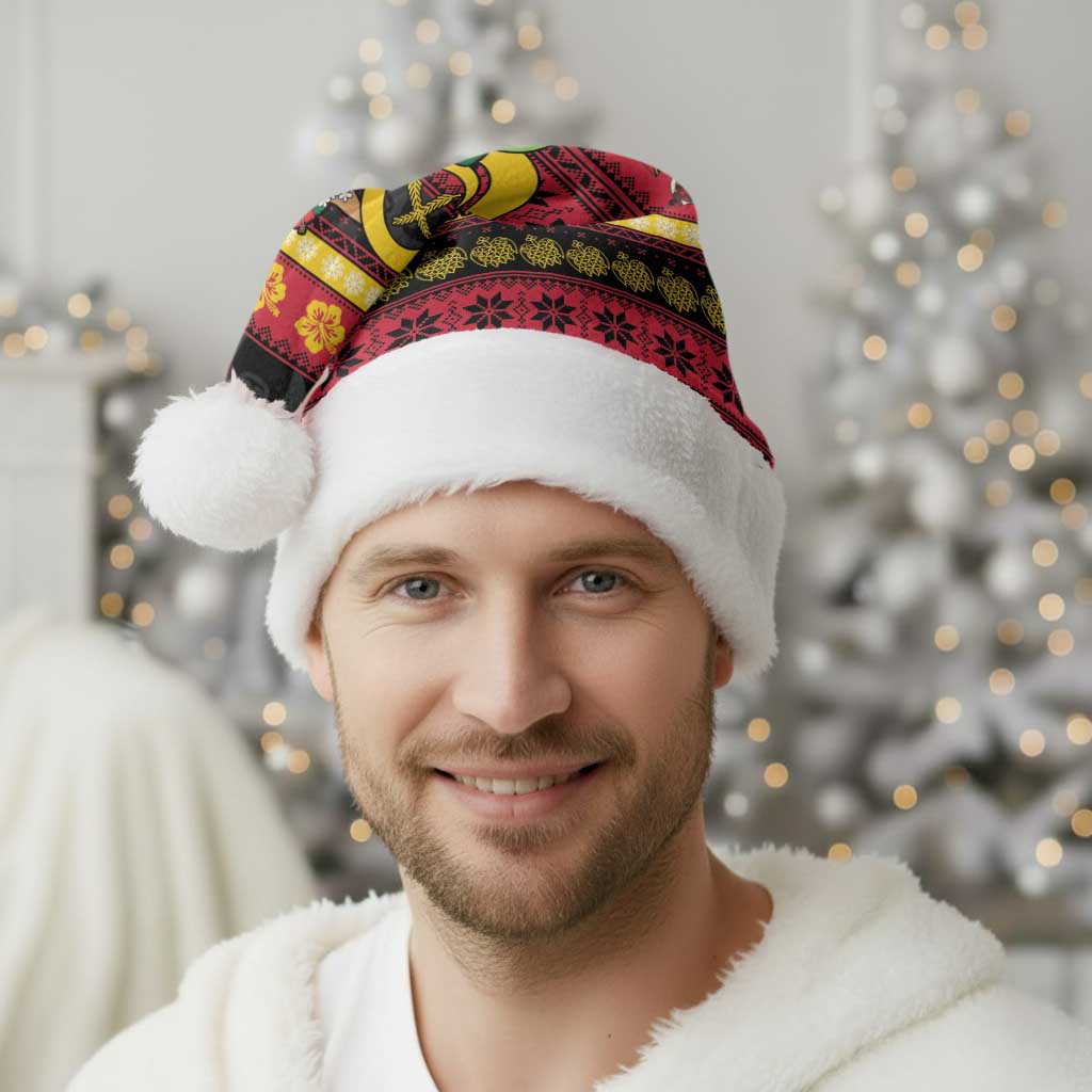 Vanuatu Christmas Santa Hat Joyeux Noel Surfing Santa With Boar Tusk - Polynesian Pride