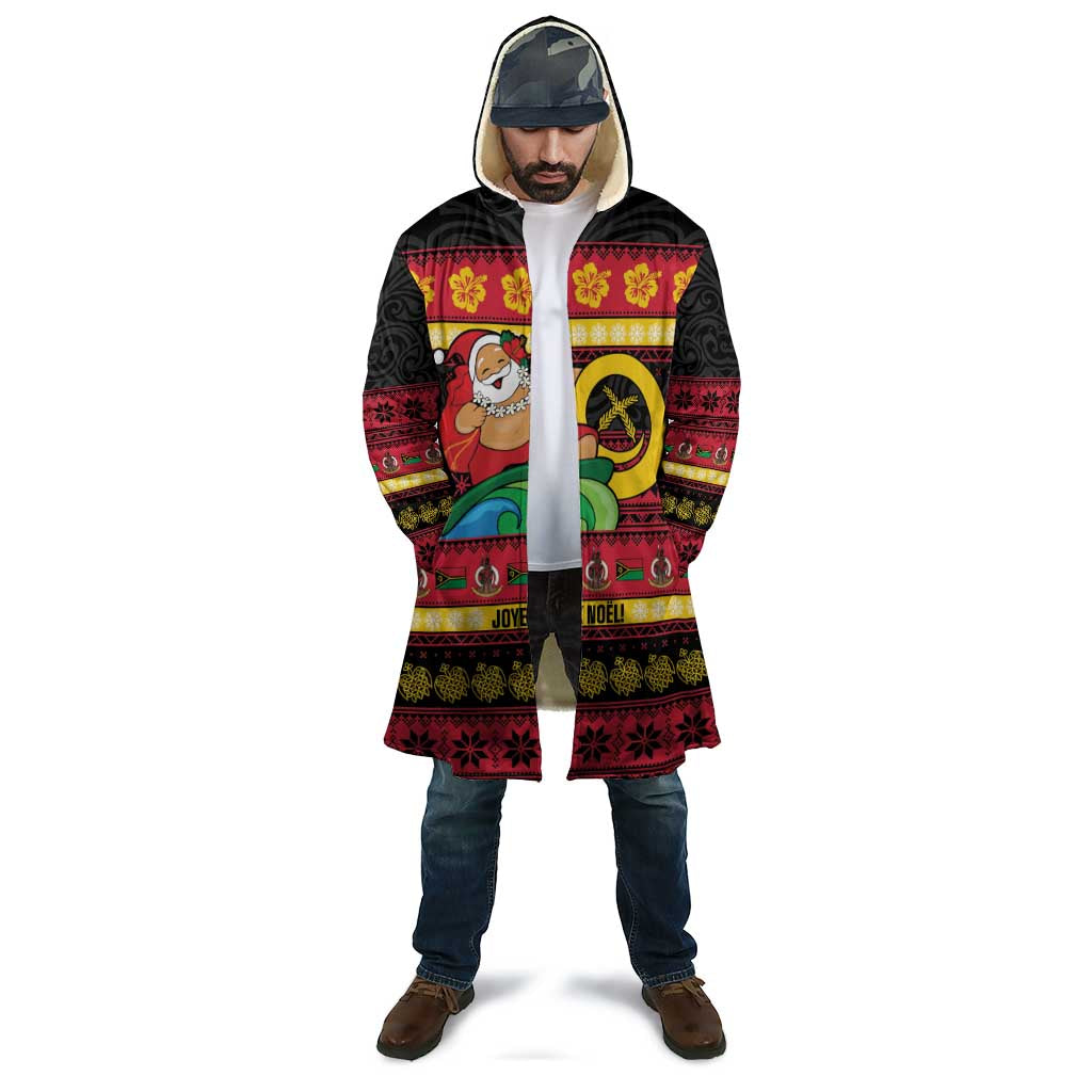 Vanuatu Christmas Cloak Joyeux Noel Surfing Santa With Boar Tusk - Polynesian Pride