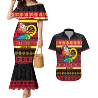 Vanuatu Christmas Couples Matching Mermaid Dress and Hawaiian Shirt Joyeux Noel Surfing Santa With Boar Tusk LT14 Red - Polynesian Pride