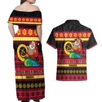 Vanuatu Christmas Couples Matching Off Shoulder Maxi Dress and Hawaiian Shirt Joyeux Noel Surfing Santa With Boar Tusk LT14 - Polynesian Pride