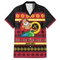 Vanuatu Christmas Family Matching Long Sleeve Bodycon Dress and Hawaiian Shirt Joyeux Noel Surfing Santa With Boar Tusk LT14 Dad's Shirt - Short Sleeve Red - Polynesian Pride