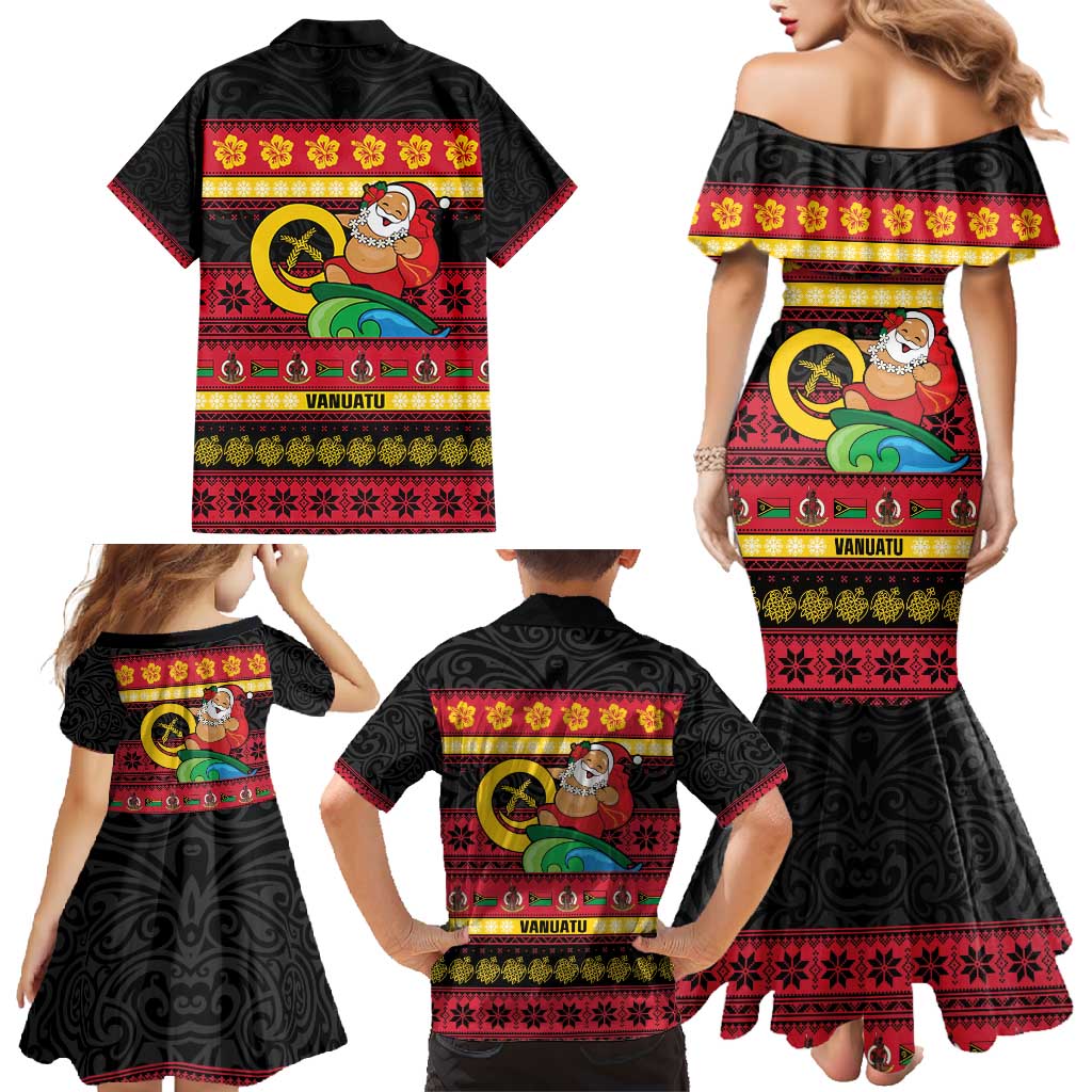 Vanuatu Christmas Family Matching Mermaid Dress and Hawaiian Shirt Joyeux Noel Surfing Santa With Boar Tusk LT14 - Polynesian Pride
