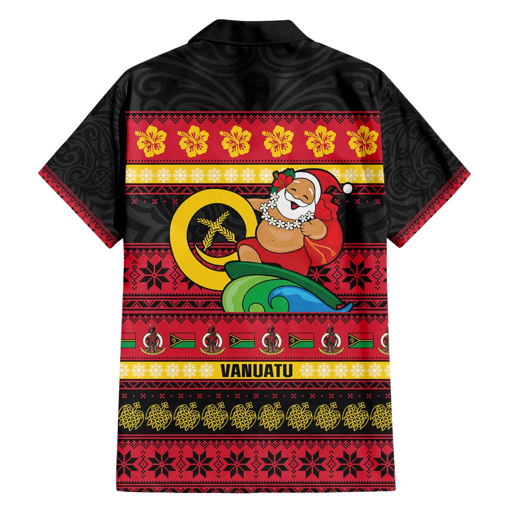 Vanuatu Christmas Family Matching Off Shoulder Short Dress and Hawaiian Shirt Joyeux Noel Surfing Santa With Boar Tusk LT14 - Polynesian Pride
