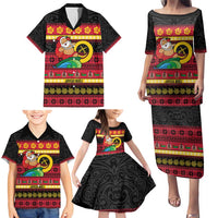 Vanuatu Christmas Family Matching Puletasi and Hawaiian Shirt Joyeux Noel Surfing Santa With Boar Tusk LT14 - Polynesian Pride
