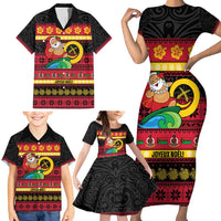 Vanuatu Christmas Family Matching Short Sleeve Bodycon Dress and Hawaiian Shirt Joyeux Noel Surfing Santa With Boar Tusk LT14 - Polynesian Pride