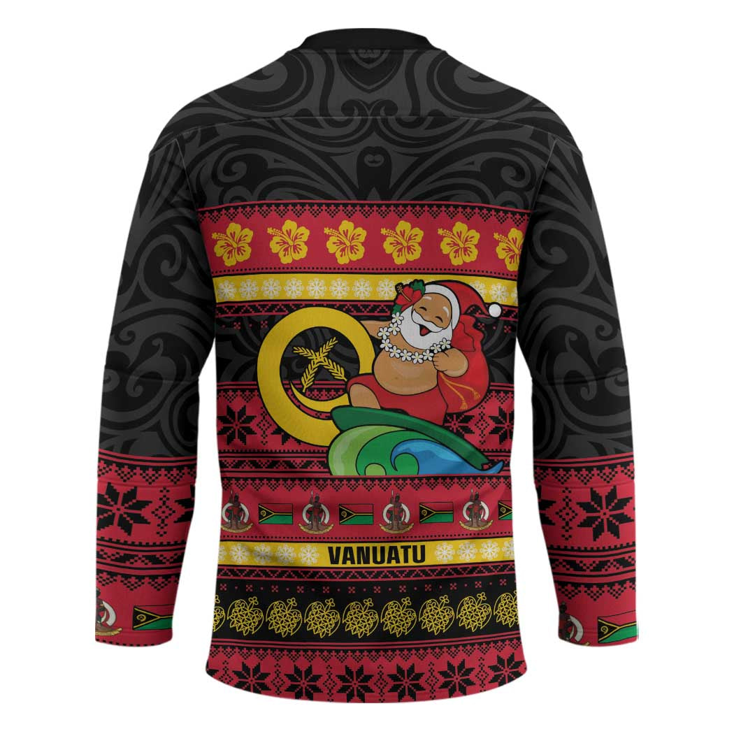 Vanuatu Christmas Hockey Jersey Joyeux Noel Surfing Santa With Boar Tusk - Polynesian Pride