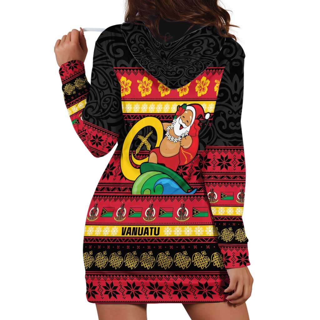Vanuatu Christmas Hoodie Dress Joyeux Noel Surfing Santa With Boar Tusk LT14 - Polynesian Pride