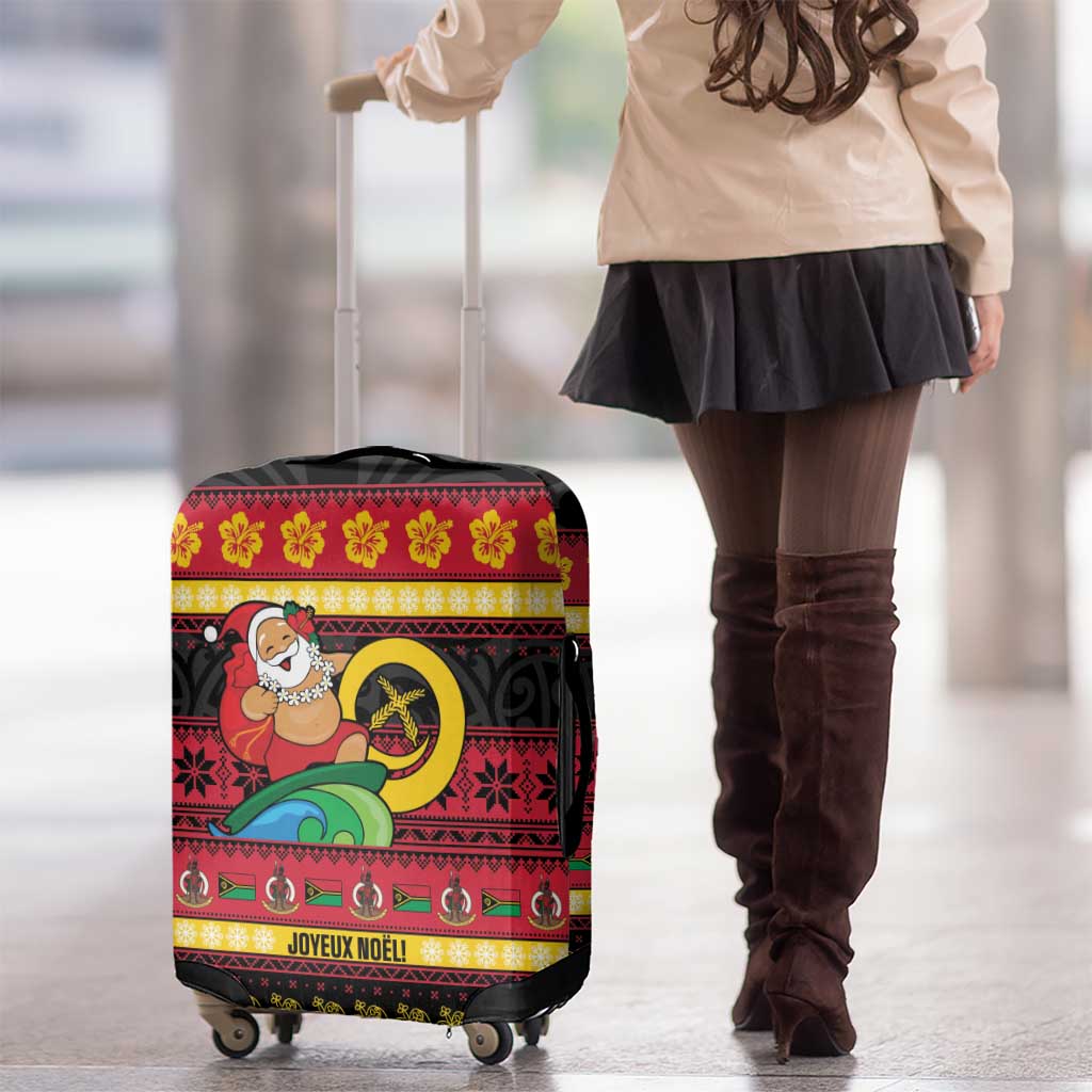 Vanuatu Christmas Luggage Cover Joyeux Noel Surfing Santa With Boar Tusk - Polynesian Pride