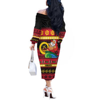 Vanuatu Christmas Off The Shoulder Long Sleeve Dress Joyeux Noel Surfing Santa With Boar Tusk LT14 - Polynesian Pride