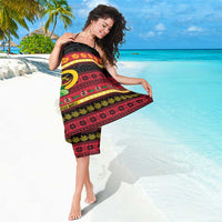 Vanuatu Christmas Sarong Joyeux Noel Surfing Santa With Boar Tusk - Polynesian Pride