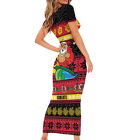 Vanuatu Christmas Short Sleeve Bodycon Dress Joyeux Noel Surfing Santa With Boar Tusk LT14 - Polynesian Pride