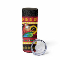 Vanuatu Christmas Skinny Tumbler Joyeux Noel Surfing Santa With Boar Tusk LT14 - Polynesian Pride