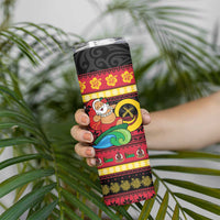 Vanuatu Christmas Skinny Tumbler Joyeux Noel Surfing Santa With Boar Tusk LT14 - Polynesian Pride