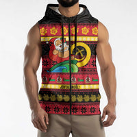 Vanuatu Christmas Sleeveless Zip Hoodie Joyeux Noel Surfing Santa With Boar Tusk LT14 - Polynesian Pride
