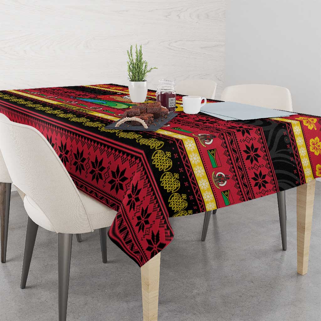 Vanuatu Christmas Tablecloth Joyeux Noel Surfing Santa With Boar Tusk - Polynesian Pride