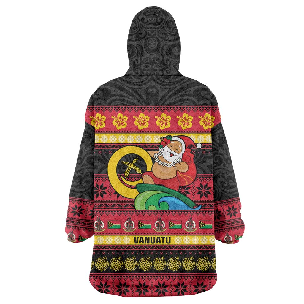Vanuatu Christmas Wearable Blanket Hoodie Joyeux Noel Surfing Santa With Boar Tusk LT14 - Polynesian Pride
