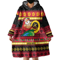 Vanuatu Christmas Wearable Blanket Hoodie Joyeux Noel Surfing Santa With Boar Tusk LT14 - Polynesian Pride