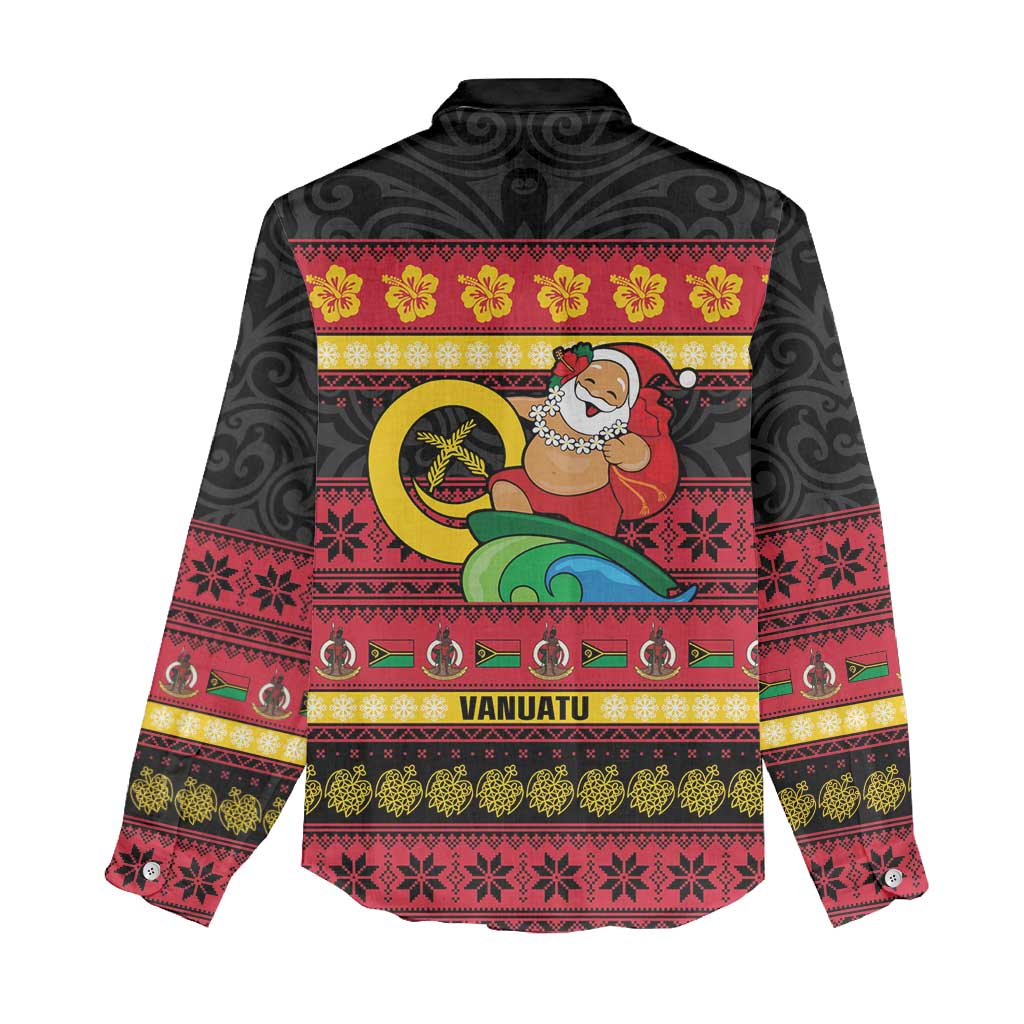 Vanuatu Christmas Women Casual Shirt Joyeux Noel Surfing Santa With Boar Tusk LT14 - Polynesian Pride