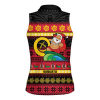 Vanuatu Christmas Women Sleeveless Polo Shirt Joyeux Noel Surfing Santa With Boar Tusk LT14 - Polynesian Pride
