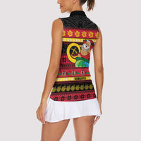 Vanuatu Christmas Women Sleeveless Polo Shirt Joyeux Noel Surfing Santa With Boar Tusk LT14 - Polynesian Pride