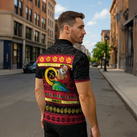 Vanuatu Christmas Zipper Polo Shirt Joyeux Noel Surfing Santa With Boar Tusk LT14 - Polynesian Pride
