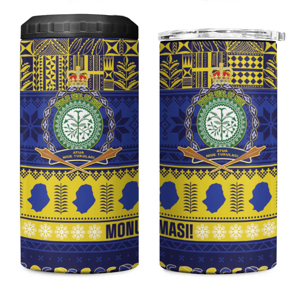 Niue Christmas 4 in 1 Can Cooler Tumbler Monuina e Kilisimasi Hiapo Motifs LT14 One Size: 16 oz Blue - Polynesian Pride