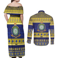 Niue Christmas Couples Matching Off Shoulder Maxi Dress and Long Sleeve Button Shirt Monuina e Kilisimasi Hiapo Motifs LT14 - Polynesian Pride