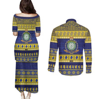 Niue Christmas Couples Matching Puletasi and Long Sleeve Button Shirt Monuina e Kilisimasi Hiapo Motifs LT14 - Polynesian Pride