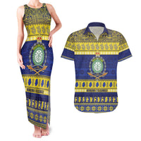 Niue Christmas Couples Matching Tank Maxi Dress and Hawaiian Shirt Monuina e Kilisimasi Hiapo Motifs LT14 Blue - Polynesian Pride