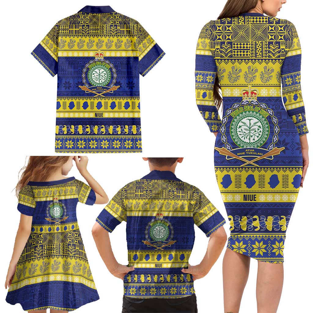 Niue Christmas Family Matching Long Sleeve Bodycon Dress and Hawaiian Shirt Monuina e Kilisimasi Hiapo Motifs LT14 - Polynesian Pride