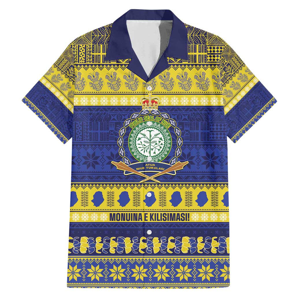 Niue Christmas Family Matching Mermaid Dress and Hawaiian Shirt Monuina e Kilisimasi Hiapo Motifs LT14 Dad's Shirt - Short Sleeve Blue - Polynesian Pride