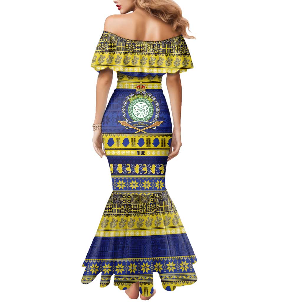 Niue Christmas Family Matching Mermaid Dress and Hawaiian Shirt Monuina e Kilisimasi Hiapo Motifs LT14 - Polynesian Pride