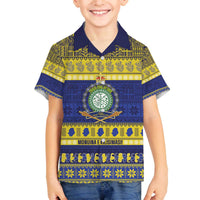 Niue Christmas Family Matching Off The Shoulder Long Sleeve Dress and Hawaiian Shirt Monuina e Kilisimasi Hiapo Motifs LT14 Son's Shirt Blue - Polynesian Pride