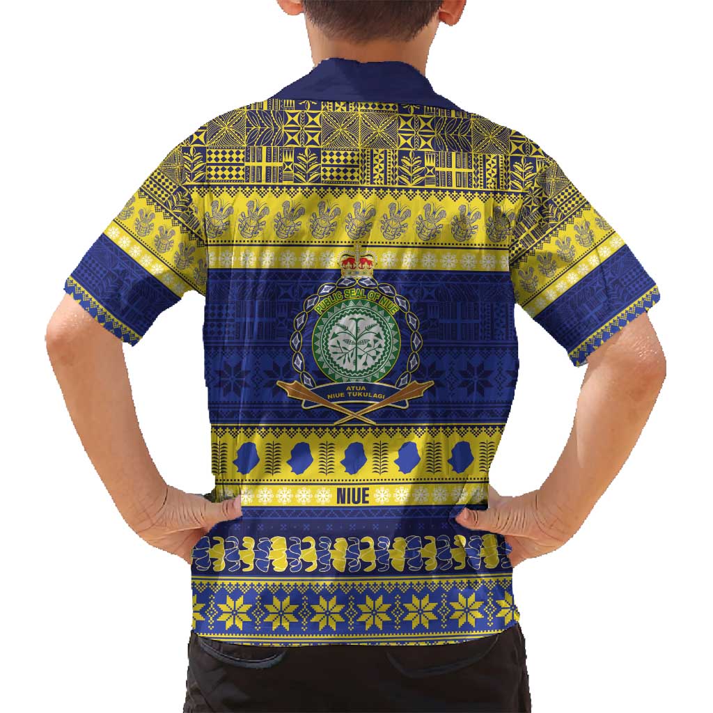 Niue Christmas Family Matching Off Shoulder Maxi Dress and Hawaiian Shirt Monuina e Kilisimasi Hiapo Motifs LT14 - Polynesian Pride