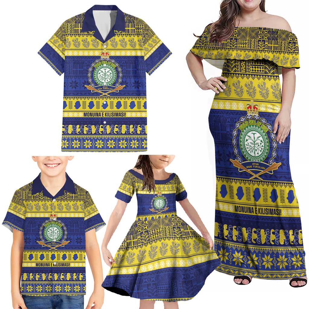 Niue Christmas Family Matching Off Shoulder Maxi Dress and Hawaiian Shirt Monuina e Kilisimasi Hiapo Motifs LT14 - Polynesian Pride