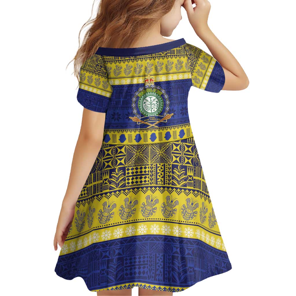 Niue Christmas Family Matching Off Shoulder Short Dress and Hawaiian Shirt Monuina e Kilisimasi Hiapo Motifs LT14 - Polynesian Pride