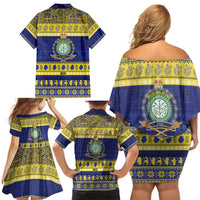 Niue Christmas Family Matching Off Shoulder Short Dress and Hawaiian Shirt Monuina e Kilisimasi Hiapo Motifs LT14 - Polynesian Pride