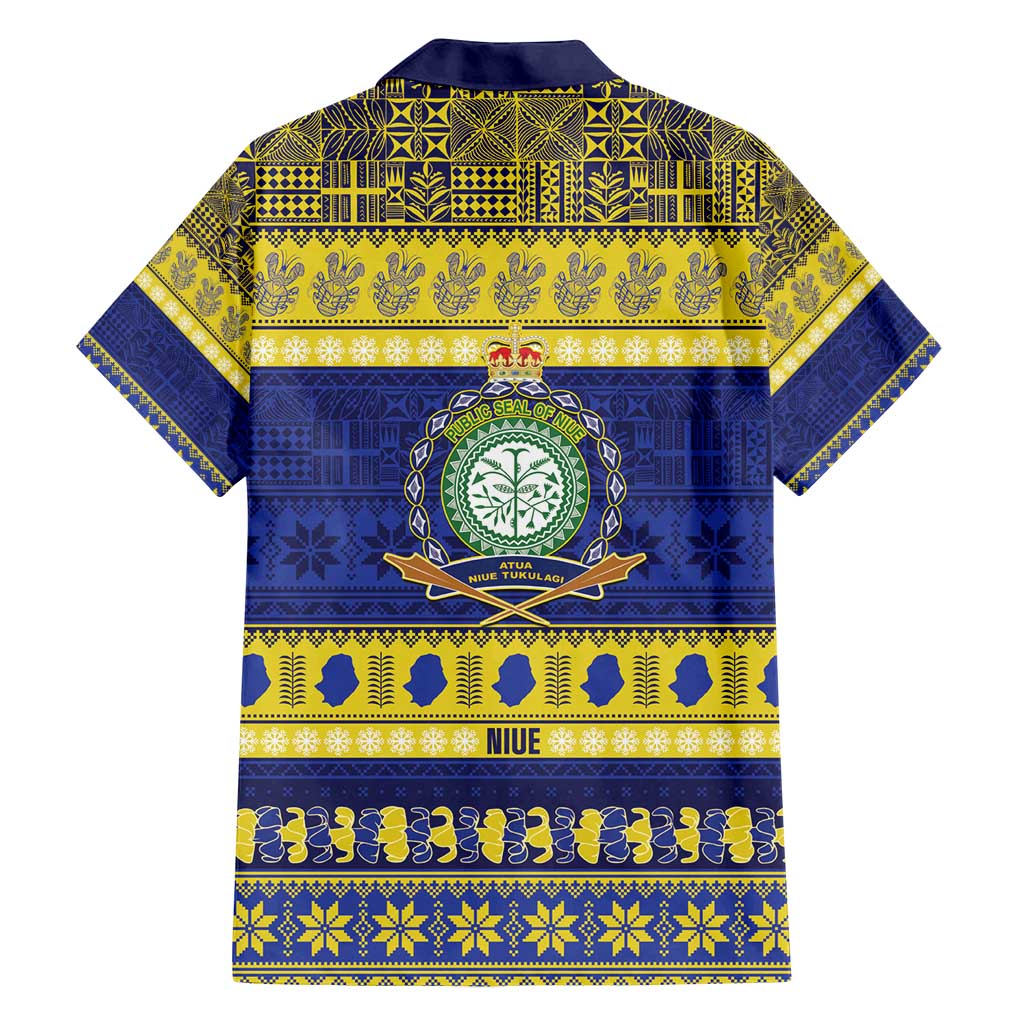 Niue Christmas Family Matching Off Shoulder Short Dress and Hawaiian Shirt Monuina e Kilisimasi Hiapo Motifs LT14 - Polynesian Pride