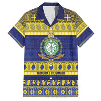 Niue Christmas Family Matching Puletasi and Hawaiian Shirt Monuina e Kilisimasi Hiapo Motifs LT14 Dad's Shirt - Short Sleeve Blue - Polynesian Pride