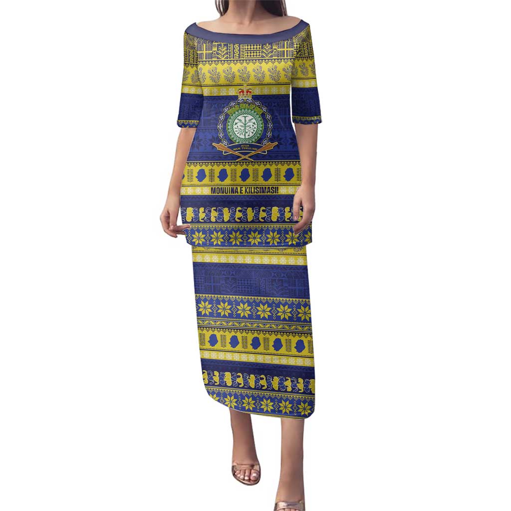 Niue Christmas Family Matching Puletasi and Hawaiian Shirt Monuina e Kilisimasi Hiapo Motifs LT14 Mom's Dress Blue - Polynesian Pride