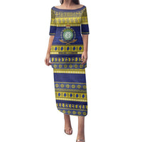 Niue Christmas Family Matching Puletasi and Hawaiian Shirt Monuina e Kilisimasi Hiapo Motifs LT14 Mom's Dress Blue - Polynesian Pride
