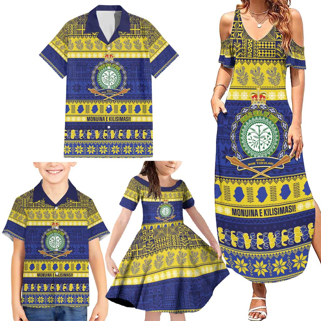 Niue Christmas Family Matching Summer Maxi Dress and Hawaiian Shirt Monuina e Kilisimasi Hiapo Motifs LT14 - Polynesian Pride