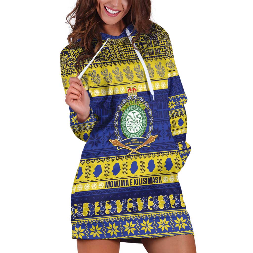 Niue Christmas Hoodie Dress Monuina e Kilisimasi Hiapo Motifs LT14 Blue - Polynesian Pride