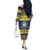 Niue Christmas Off The Shoulder Long Sleeve Dress Monuina e Kilisimasi Hiapo Motifs LT14 - Polynesian Pride