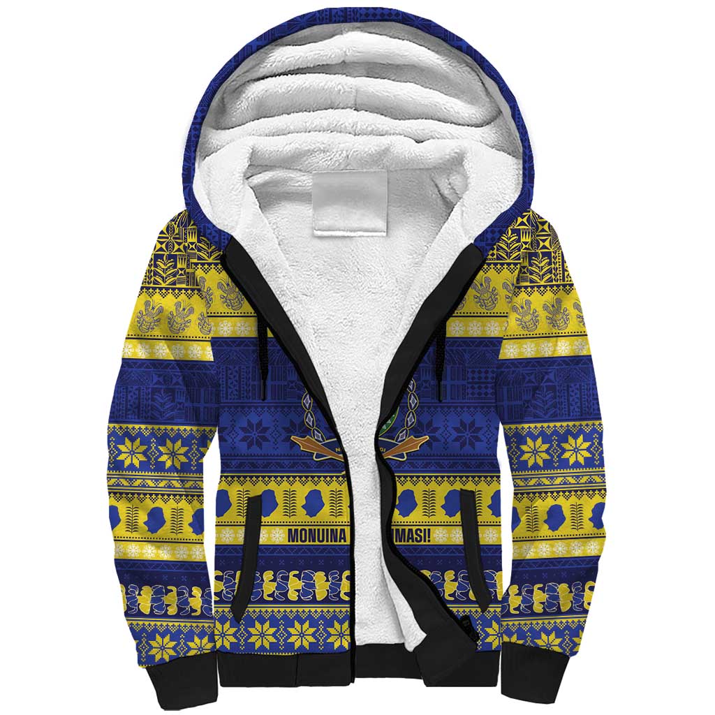 Niue Christmas Sherpa Hoodie Monuina e Kilisimasi Hiapo Motifs LT14 Unisex Blue - Polynesian Pride