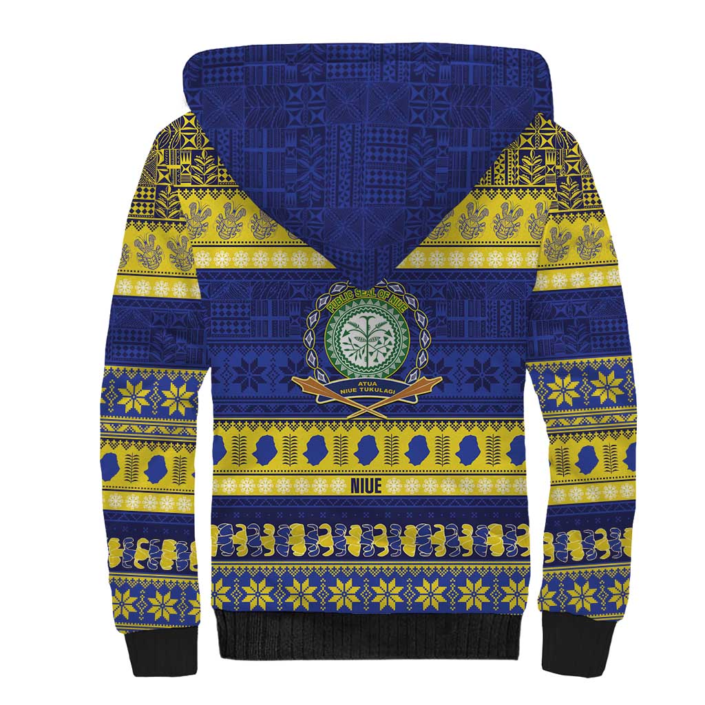 Niue Christmas Sherpa Hoodie Monuina e Kilisimasi Hiapo Motifs LT14 - Polynesian Pride