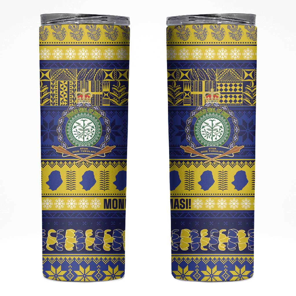 Niue Christmas Skinny Tumbler Monuina e Kilisimasi Hiapo Motifs LT14 Blue - Polynesian Pride