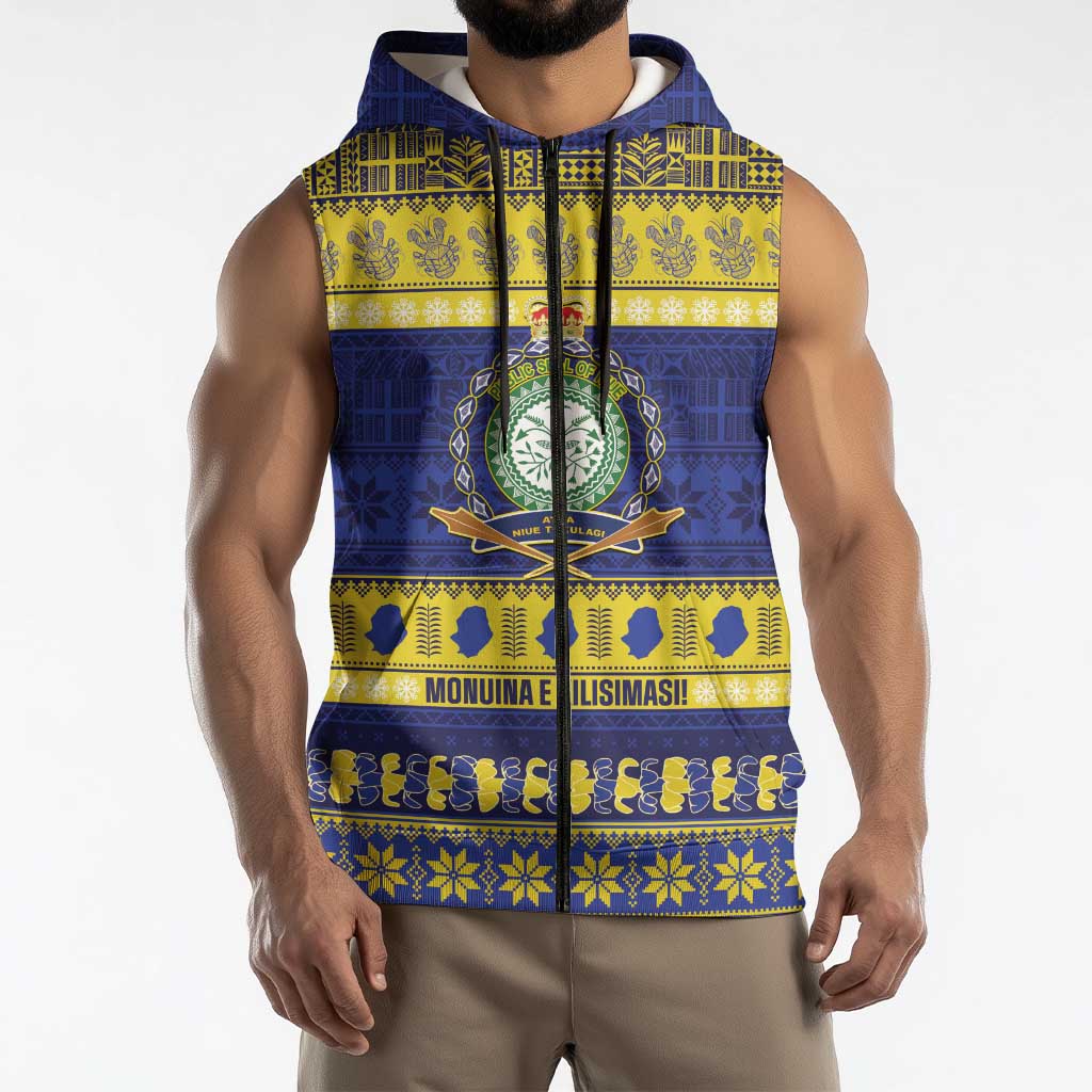 Niue Christmas Sleeveless Zip Hoodie Monuina e Kilisimasi Hiapo Motifs LT14 - Polynesian Pride