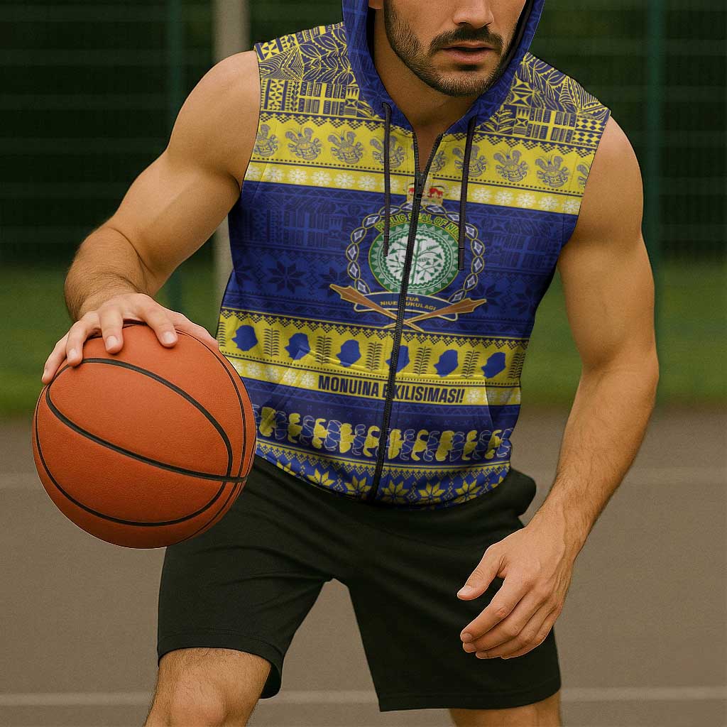 Niue Christmas Sleeveless Zip Hoodie Monuina e Kilisimasi Hiapo Motifs LT14 - Polynesian Pride